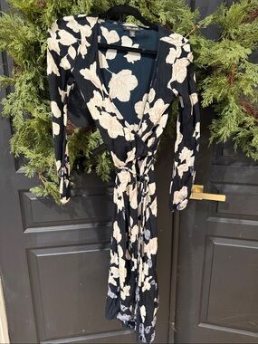 Billabong Black Midi Wrap Dress with Cream Floral Print